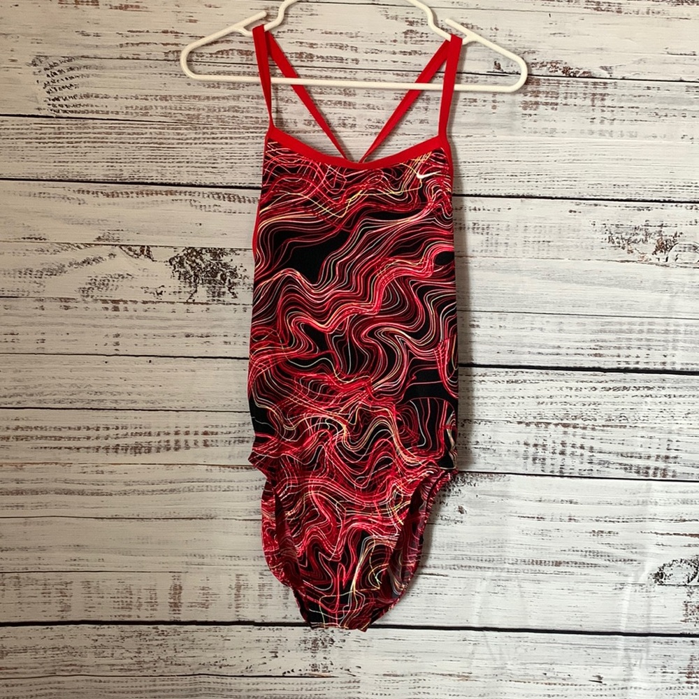 Nike one piece red and black bathing suit size 12
